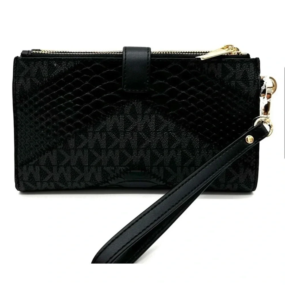 Michael Kors Large Double Zip Wallet Wristlet Black Multi